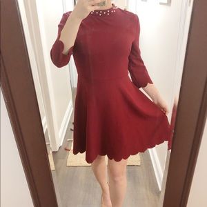 SHEIN Beaded Neck, Scalloped Edge Skater Dress